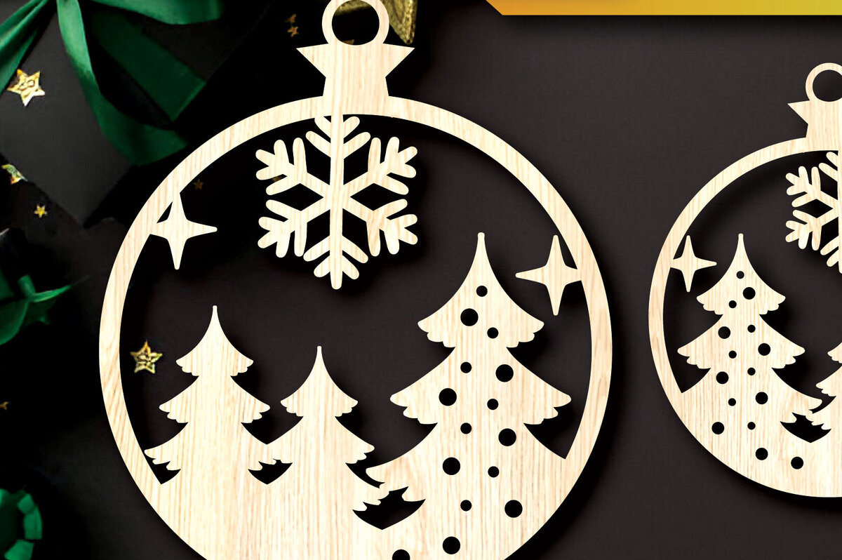 Σετ των 2 Intra απο ξύλο plywood  Χρώμα wenge 3mm-4mm πάχος - Στολίδια χριστουγεννιάτικων δέντρων με λέιζερ Δίασταση 6x6 cm INTRAFABR-76050356