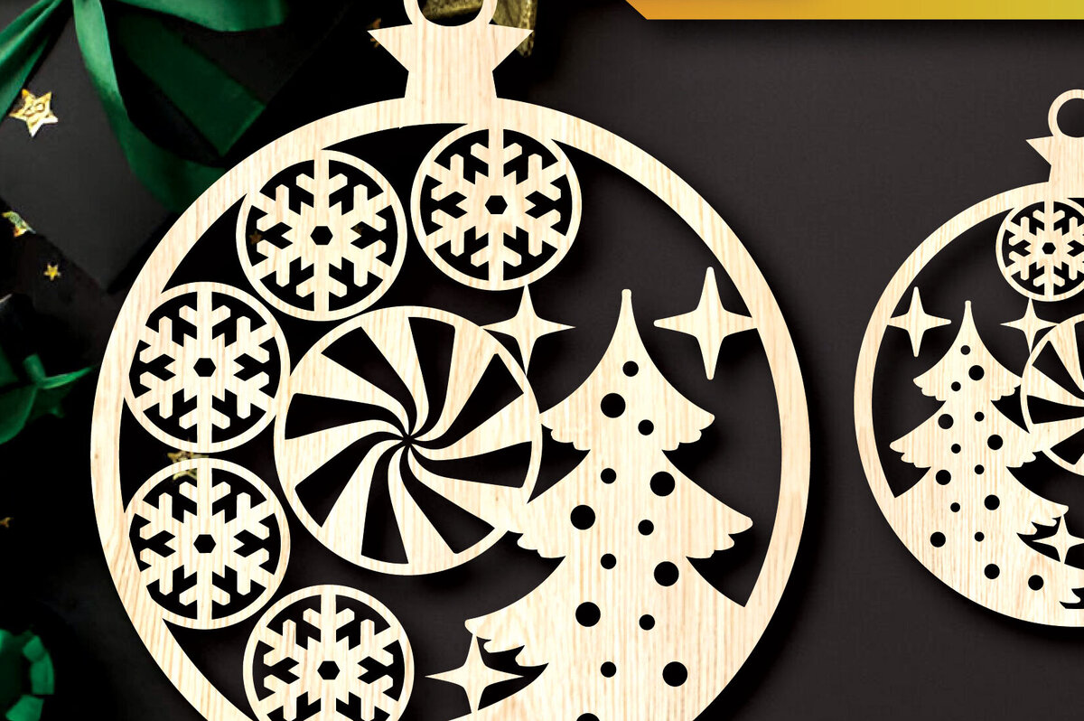 Σετ των 2 Intra απο ξύλο plywood  Χρώμα wenge 3mm-4mm πάχος - Στολίδια χριστουγεννιάτικων δέντρων με λέιζερ Δίασταση 6x6 cm INTRAFABR-76050319