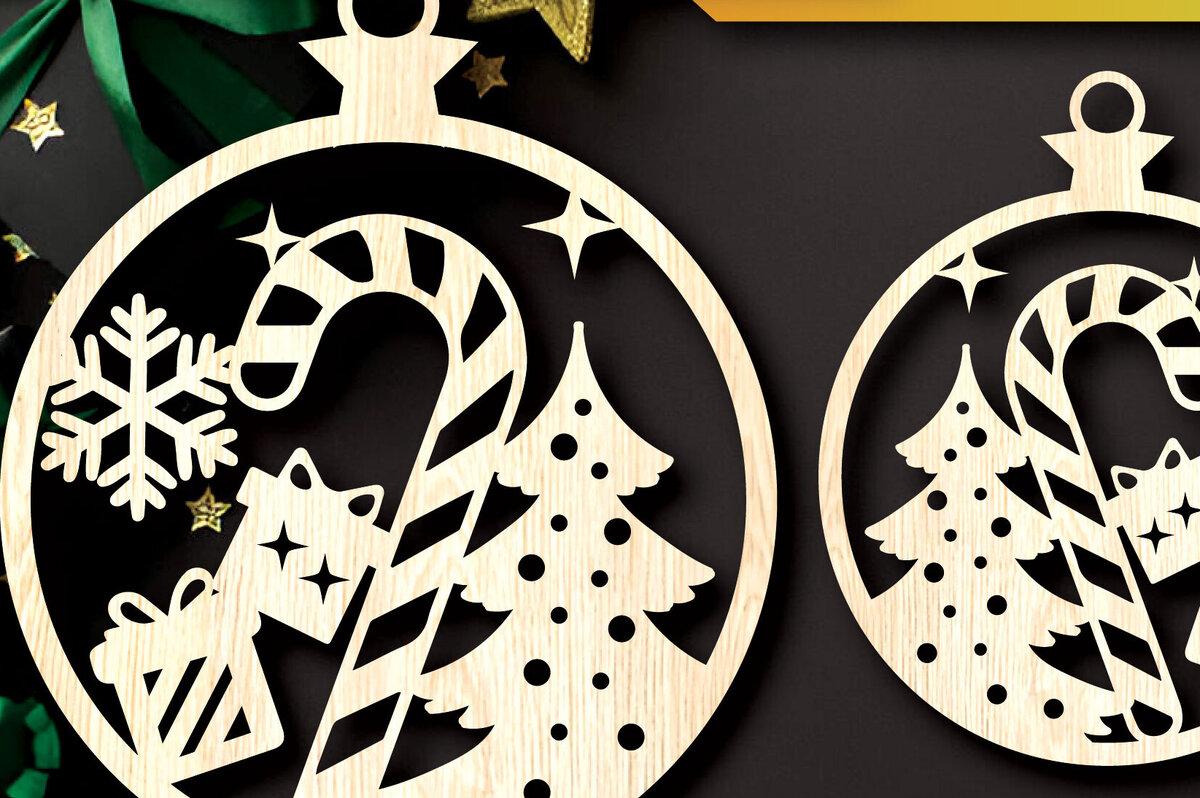 Σετ των 2 Intra απο ξύλο plywood  Χρώμα wenge 3mm-4mm πάχος - Στολίδια χριστουγεννιάτικων δέντρων με λέιζερ Δίασταση 6x6 cm INTRAFABR-76050336