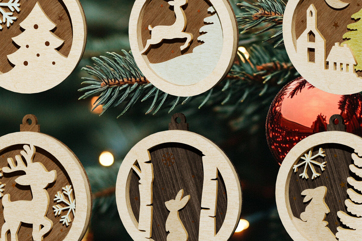 Σετ των 3 Intra απο ξύλο plywood  Χρώμα wenge 3mm-4mm πάχος - Σετ πρότυπα χριστουγεννιάτικου δέντρου στολίδια Δίασταση 2x2 cm INTRAFABR-105850515