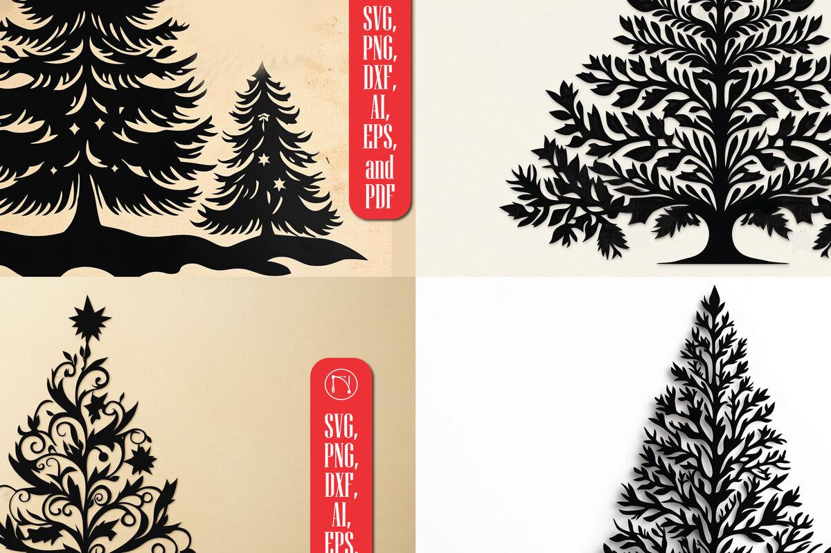 Σετ των 2 Intra απο ξύλο plywood  Χρώμα wenge 3mm-4mm πάχος - Πακέτο Silhouette Χριστουγεννιάτικου Δέντρου Δίασταση 6x6 cm INTRAFABR-74440000