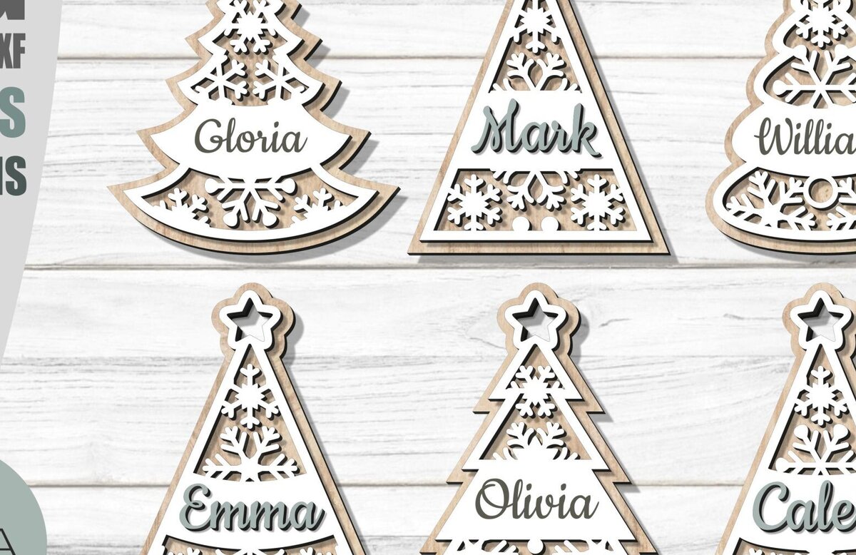 Σετ των 2 Intra απο ξύλο plywood  Χρώμα wenge 3mm-4mm πάχος - Χριστουγεννιάτικο Δέντρο , Κοπής Laser Δίασταση 6x6 cm INTRAFABR-104389607