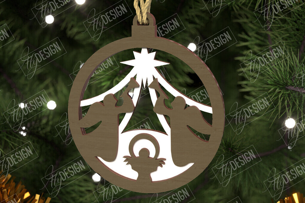 Σετ των 2 Intra απο ξύλο plywood  Χρώμα wenge 3mm-4mm πάχος - Παιχνίδι Χριστουγεννιάτικου Δέντρου | Σκηνή της Γέννησης |CNC Δίασταση 6x6 cm INTRAFABR-124575642