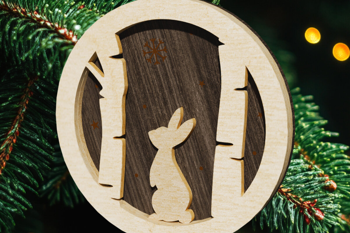 Σετ των 3 Intra απο ξύλο plywood  Χρώμα wenge 3mm-4mm πάχος - Παιχνίδι χριστουγεννιάτικου δέντρου με πρότυπο κουνελιών Δίασταση 2x2 cm INTRAFABR-104163714