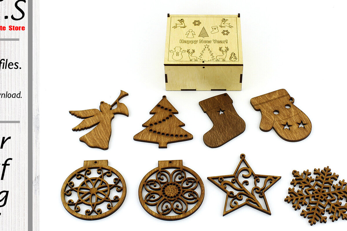 Σετ των 2 Intra απο ξύλο plywood  Χρώμα wenge 3mm-4mm πάχος - Παιχνίδια Χριστουγεννιάτικου Δέντρου. κοπής με λέιζερ. Δίασταση 9x9 cm INTRAFABR-79859820