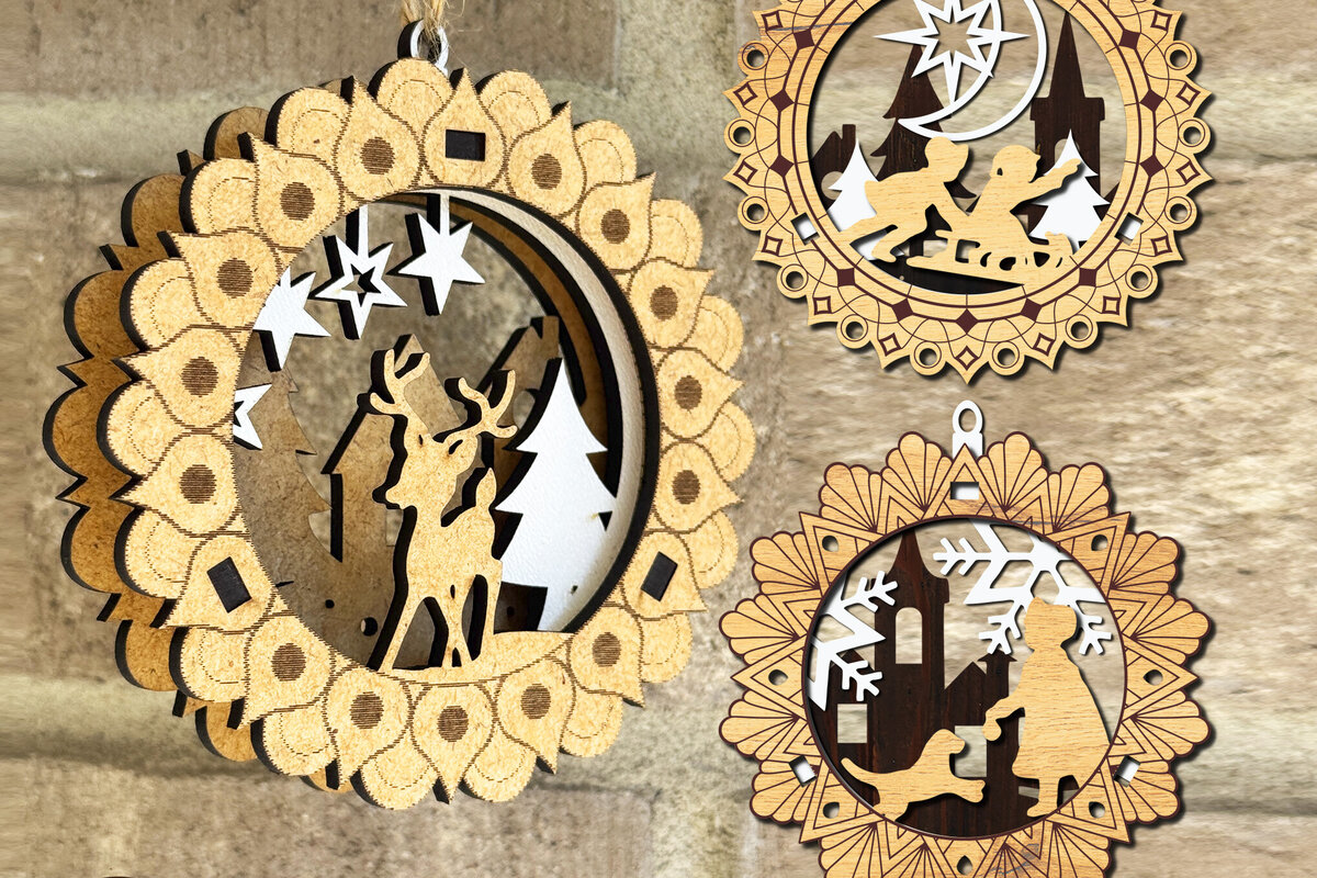 Σετ των 3 Intra απο ξύλο plywood  Χρώμα wenge 3mm-4mm πάχος - Χριστουγεννιάτικο Δέντρο Παιχνίδια Σετ Στολίδι Δίασταση 3x3 cm INTRAFABR-79893661