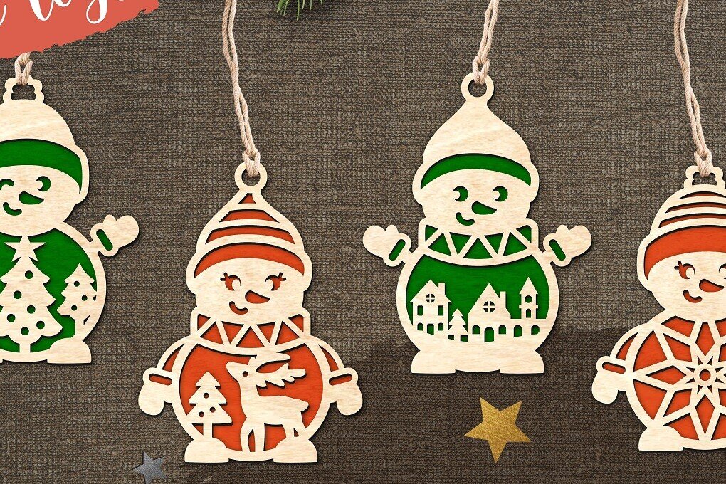 Σετ των 2 Intra απο ξύλο plywood  Χρώμα wenge 3mm-4mm πάχος - Χριστουγεννιάτικο Δέντρο Toys Snowman 2/ Δίασταση 6x6 cm INTRAFABR-104372941