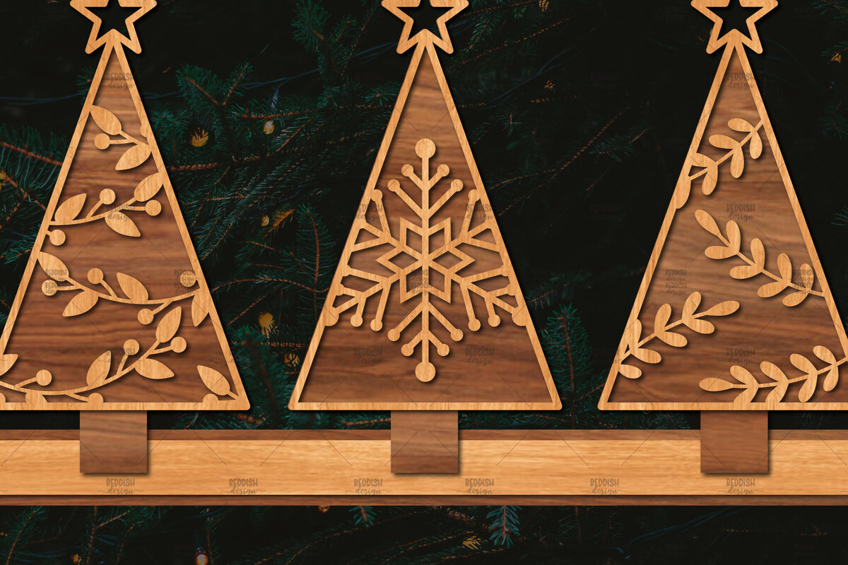 Intra απο ξύλο plywood  Χρώμα wenge 3mm-4mm πάχος - Χριστουγεννιάτικα δέντρα με λέιζερ Δίασταση 20x20 cm INTRAFABR-100534470