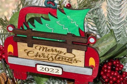 Σετ των 2 Intra απο ξύλο plywood  Χρώμα wenge 3mm-4mm πάχος - Χριστουγεννιάτικο Στολίδι Φορτηγού Δίασταση 6x6 cm INTRAFABR-76588411