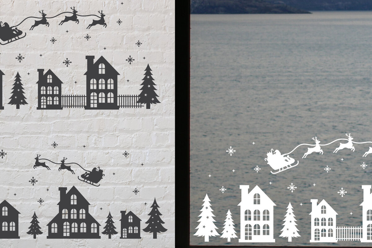 Intra απο ξύλο plywood  Χρώμα wenge 3mm-4mm πάχος - Χαλκομανία παραθύρου Χριστουγεννιάτικου χωριού Δίασταση 30x20 cm INTRAFABR-76588420