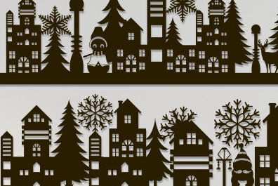 Σετ των 2 Intra απο ξύλο plywood  Χρώμα wenge 3mm-4mm πάχος - Χριστουγεννιάτικη χωριάτικη κοπή χαρτιού Δίασταση 15x15 cm INTRAFABR-105340338