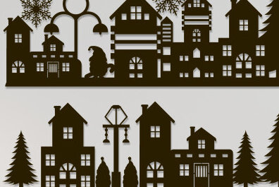 Σετ των 2 Intra απο ξύλο plywood  Χρώμα wenge 3mm-4mm πάχος - Χριστουγεννιάτικη χωριάτικη κοπή χαρτιού Δίασταση 15x15 cm INTRAFABR-105340426