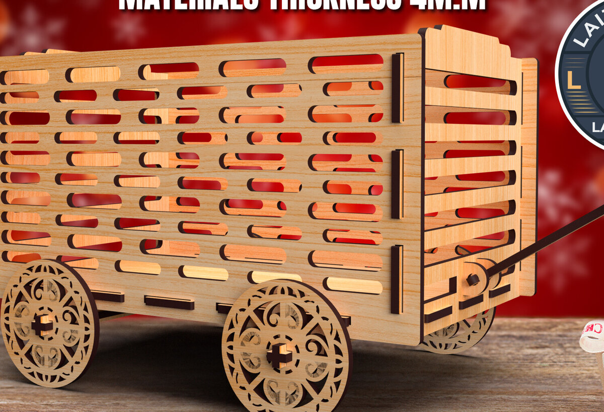 Σετ των 2 Intra απο ξύλο plywood  Χρώμα wenge 3mm-4mm πάχος - Christmas Wagon 01 Δίασταση 15x15 cm INTRAFABR-103869353