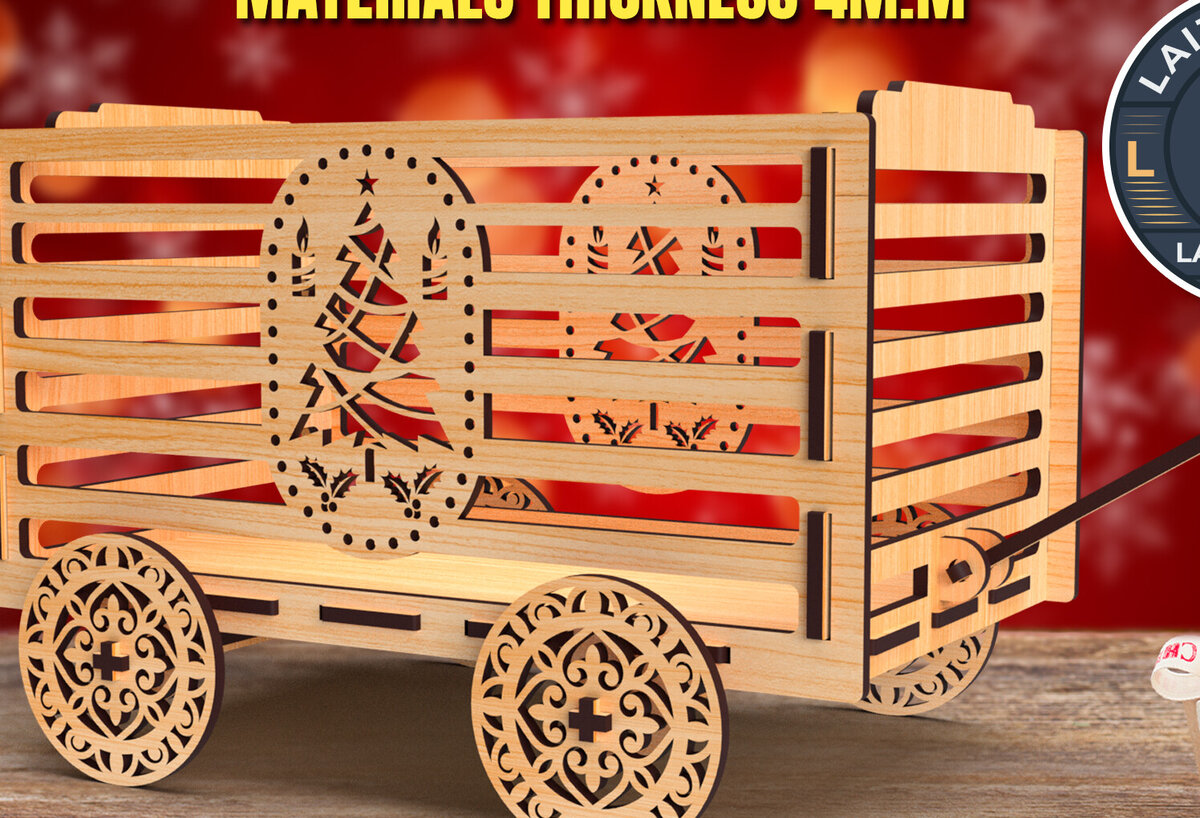 Σετ των 2 Intra απο ξύλο plywood  Χρώμα wenge 3mm-4mm πάχος - Christmas Wagon 01 Δίασταση 15x15 cm INTRAFABR-103869357