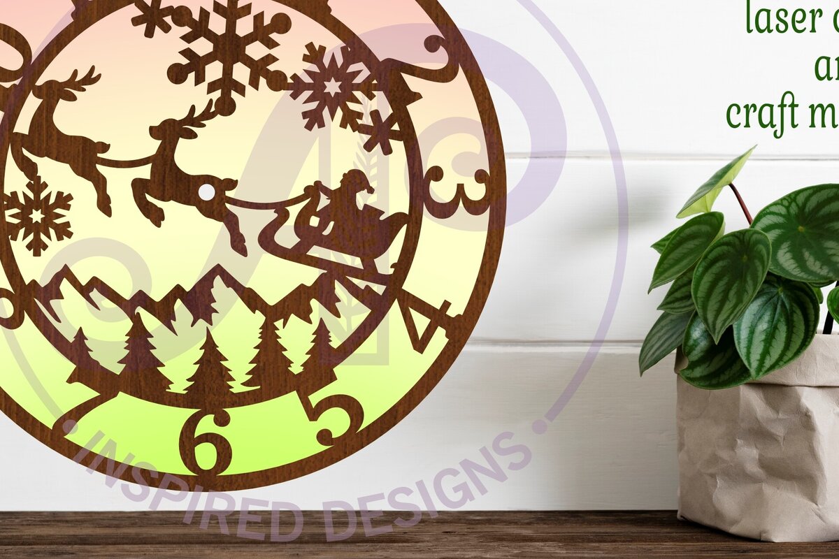 Intra απο ξύλο plywood  Χρώμα wenge 3mm-4mm πάχος - κοπής με λέιζερ Χριστουγεννιάτικο ρολόι τοίχου Δίασταση 30x20 cm INTRAFABR-103869374
