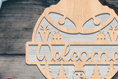 Intra απο ξύλο plywood  Χρώμα wenge 3mm-4mm πάχος - Χριστουγεννιάτικη πινακίδα υποδοχής πόρτας με λέιζερ Δίασταση 15x15 cm INTRAFABR-104826515