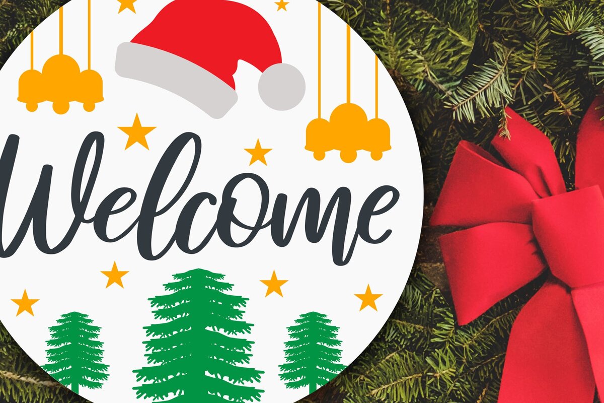 Σετ των 2 Intra απο ξύλο plywood  Χρώμα wenge 3mm-4mm πάχος - Στρογγυλή πινακίδα καλωσορίσματος Χριστουγέννων κοπής με λέιζερ Δίασταση 12x12 cm INTRAFABR-101956514