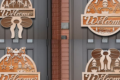 Intra απο ξύλο plywood  Χρώμα wenge 3mm-4mm πάχος - Χριστουγεννιάτικο Σετ κοπής με λέιζερ καλωσορίσματος Δίασταση 15x15 cm INTRAFABR-121349261