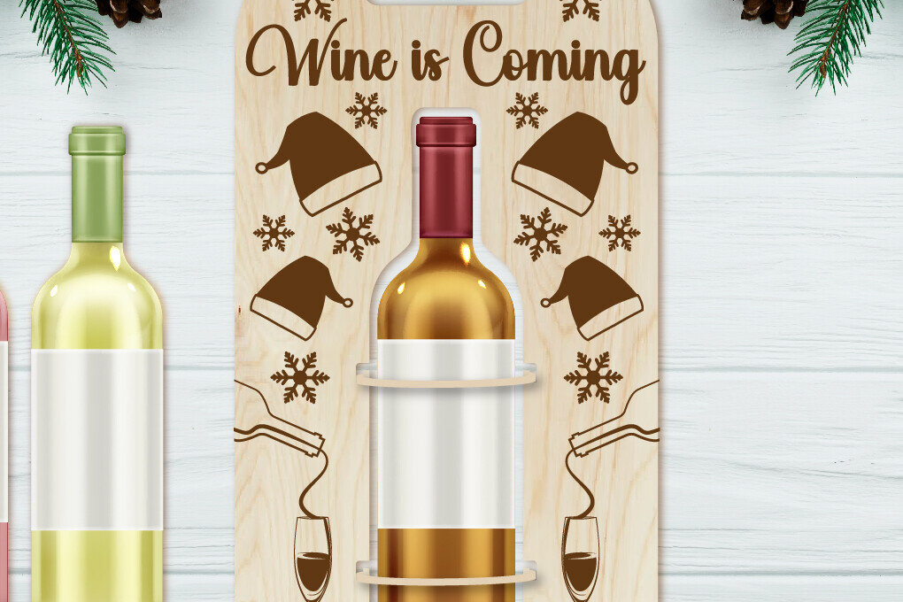 Σετ των 2 Intra απο ξύλο plywood  Χρώμα wenge 3mm-4mm πάχος - Χριστουγεννιάτικη θήκη για μπουκάλια κρασιού Δίασταση 4x14 cm INTRAFABR-72839543