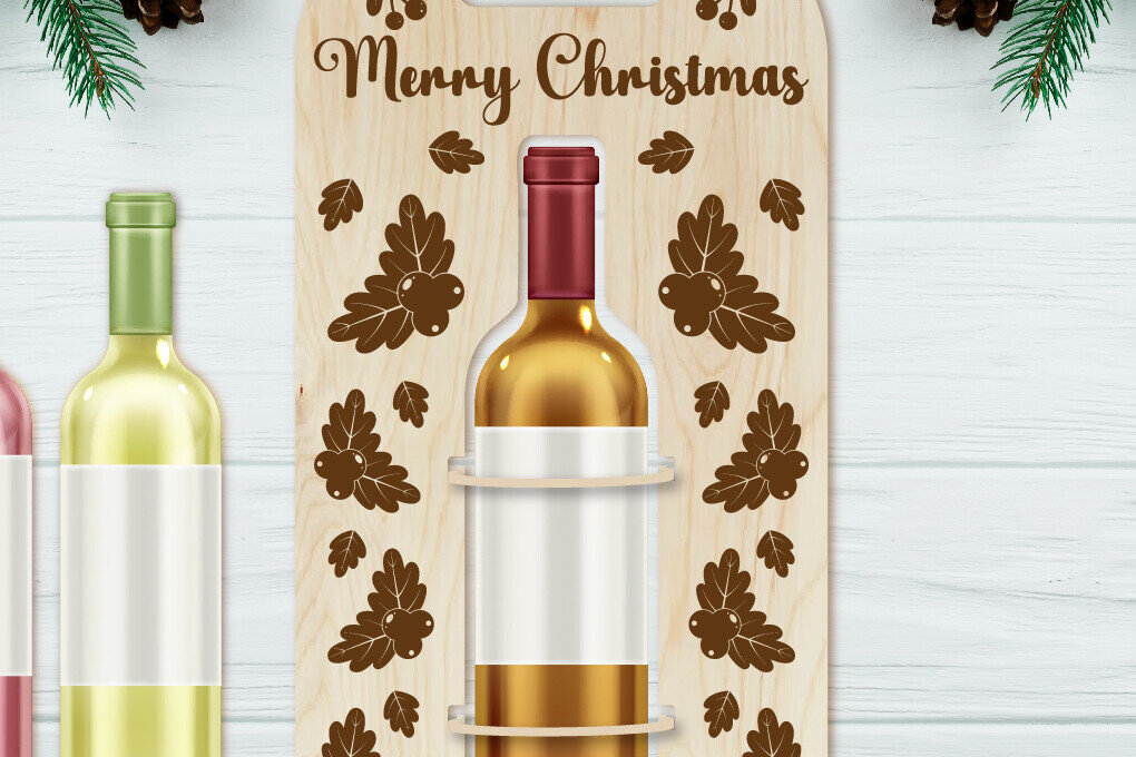 Σετ των 2 Intra απο ξύλο plywood  Χρώμα wenge 3mm-4mm πάχος - Θήκη χριστουγεννιάτικου μπουκαλιού κρασιού | Χριστούγεννα Δίασταση 4x14 cm INTRAFABR-122668129