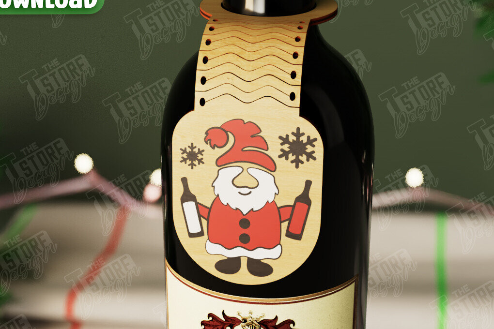 Intra απο ξύλο plywood  Χρώμα wenge 3mm-4mm πάχος - Χριστουγεννιάτικο μπουκάλι κρασιού Ετικέτα | Ετικέτα διακοπών Δίασταση 15x15 cm INTRAFABR-116305600