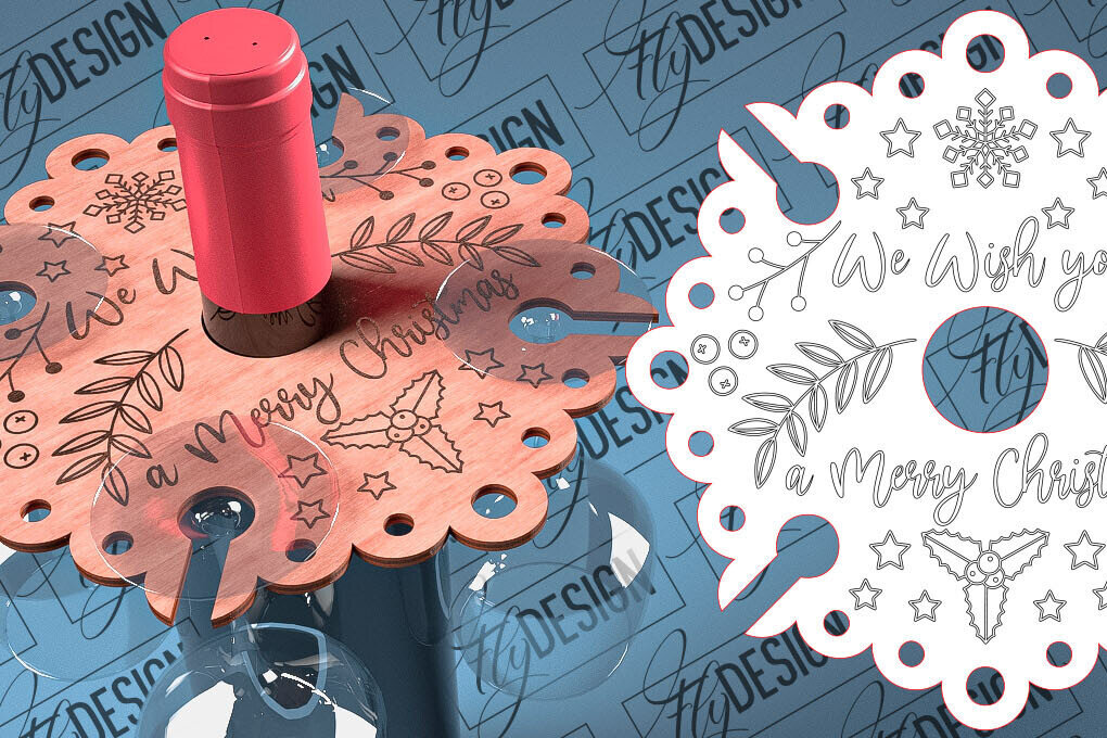 Σετ των 2 Intra απο ξύλο plywood  Χρώμα wenge 3mm-4mm πάχος - Christmas Wine Caddy Δίασταση 15x15 cm INTRAFABR-97359628