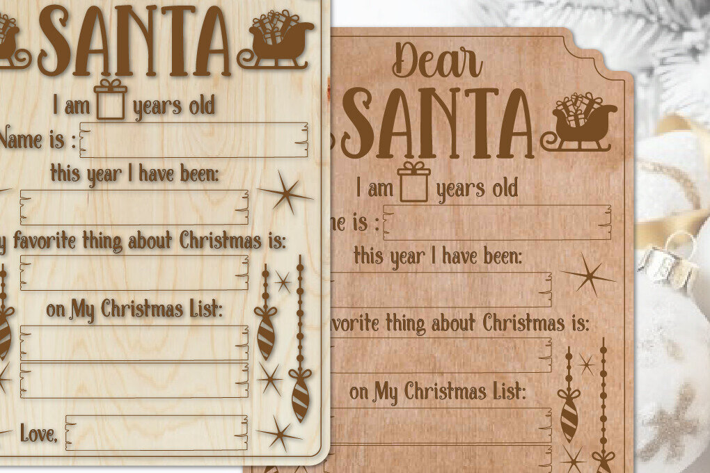 Σετ των 2 Intra απο ξύλο plywood  Χρώμα wenge 3mm-4mm πάχος - Χριστουγεννιάτικος πίνακας ευχών | Αγαπητέ Βασίλη Δίασταση 6x8 cm INTRAFABR-91125671