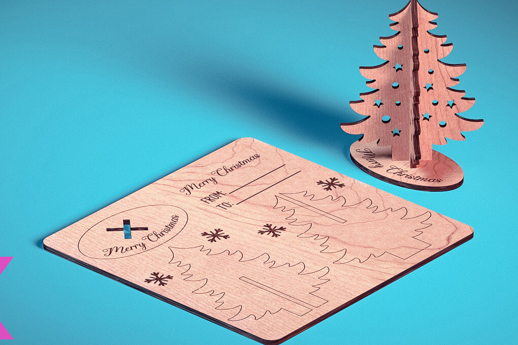 Intra απο ξύλο plywood  Χρώμα wenge 3mm-4mm πάχος - Χριστουγεννιάτικη Ξύλινη Κάρτα | Δίασταση 15x15 cm INTRAFABR-117679761