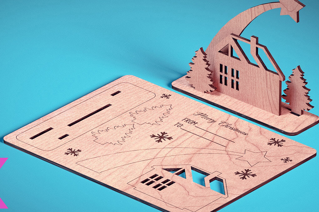 Intra απο ξύλο plywood  Χρώμα wenge 3mm-4mm πάχος - Χριστουγεννιάτικη Ξύλινη Κάρτα | Δίασταση 15x15 cm INTRAFABR-117679213