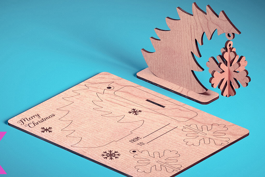 Σετ των 2 Intra απο ξύλο plywood  Χρώμα wenge 3mm-4mm πάχος - Χριστουγεννιάτικη Ξύλινη Κάρτα | Δίασταση 15x15 cm INTRAFABR-98638077