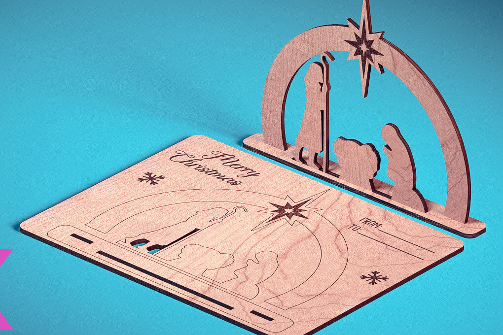 Intra απο ξύλο plywood  Χρώμα wenge 3mm-4mm πάχος - Χριστουγεννιάτικη Ξύλινη Κάρτα | Δίασταση 15x15 cm INTRAFABR-104370426