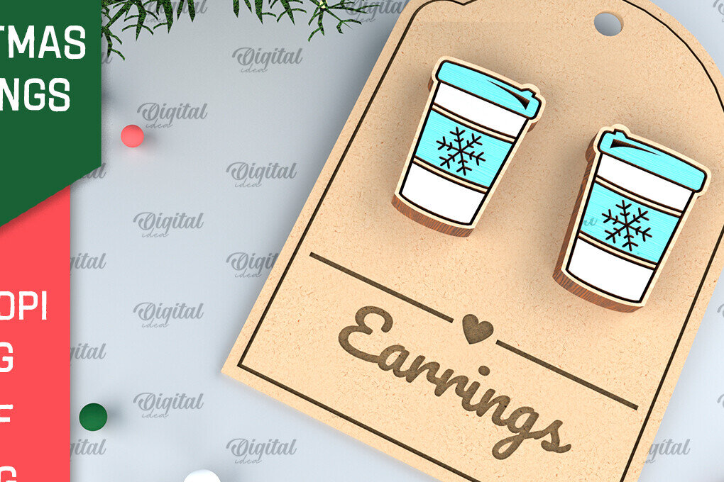 Σετ των 3 Intra απο ξύλο plywood  Χρώμα wenge 3mm-4mm πάχος - Χριστουγεννιάτικα ξύλινα σκουλαρίκια με λέιζερ Δίασταση 3x3 cm INTRAFABR-87203399