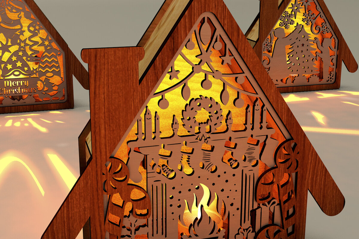 Σετ των 2 Intra απο ξύλο plywood  Χρώμα wenge 3mm-4mm πάχος - Χριστουγεννιάτικο Ξύλινο Σπίτι Νυχτερινό Φως Δίασταση 8x7 cm INTRAFABR-87203312