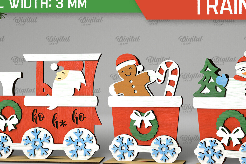 Σετ των 2 Intra απο ξύλο plywood  Χρώμα wenge 3mm-4mm πάχος - Χριστουγεννιάτικο ξύλινο τρένο με λέιζερ Δίασταση 15x15 cm INTRAFABR-44116877