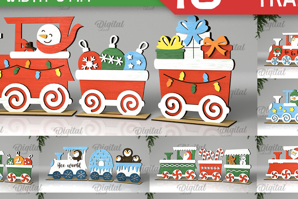 Intra απο ξύλο plywood  Χρώμα wenge 3mm-4mm πάχος - Χριστουγεννιάτικα ξύλινα τρένα με κομμένο λέιζερ Δίασταση 15x15 cm INTRAFABR-121006950