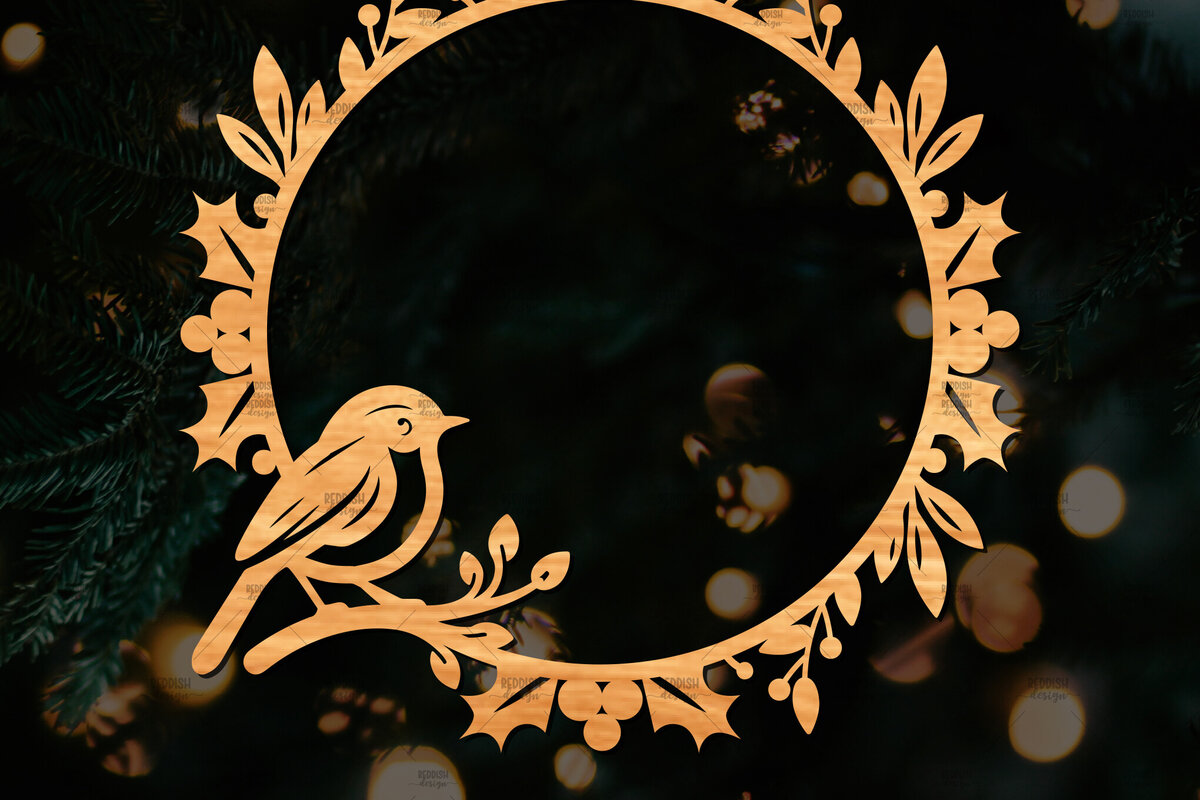 Intra απο ξύλο plywood  Χρώμα wenge 3mm-4mm πάχος - Χριστουγεννιάτικο στεφάνι τρισδιάστατο με λέιζερ Δίασταση 20x20 cm INTRAFABR-35001772