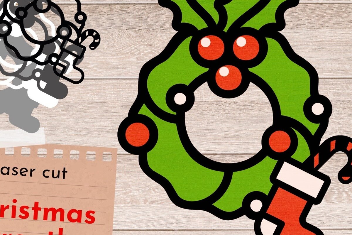 Σετ των 2 Intra απο ξύλο plywood  Χρώμα wenge 3mm-4mm πάχος - Χριστουγεννιάτικο στεφάνι 3D, Στολίδι Μάνταλα Δίασταση 6x6 cm INTRAFABR-52453843