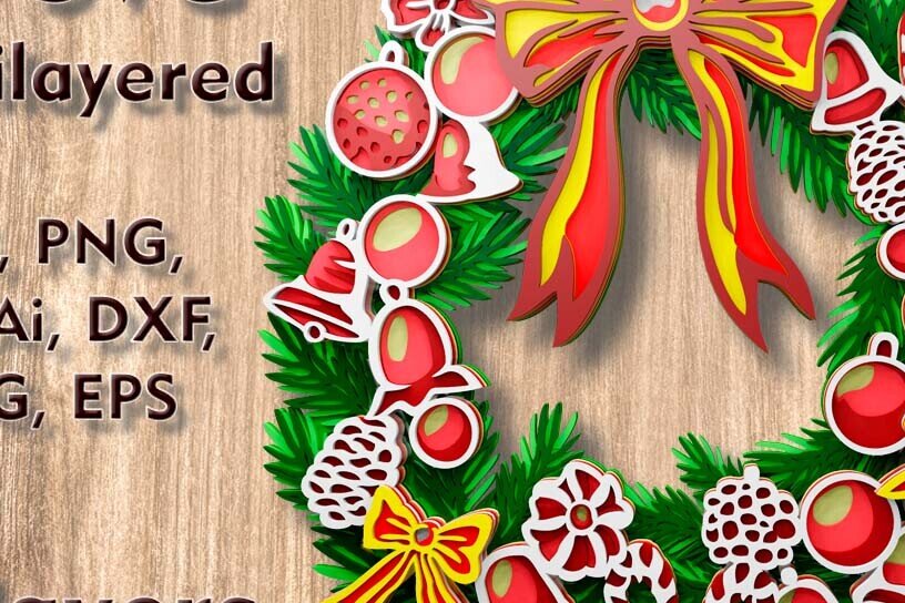 Intra απο ξύλο plywood  Χρώμα wenge 3mm-4mm πάχος - με λέιζερ 3D Χριστουγεννιάτικο στεφάνι Δίασταση 82x11 cm INTRAFABR-71452893