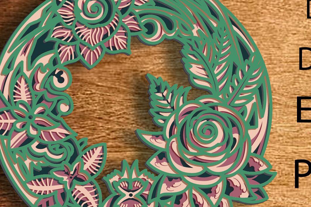 Intra απο ξύλο plywood  Χρώμα wenge 3mm-4mm πάχος - Χριστουγεννιάτικο στεφάνι 3D Zentangle Files Δίασταση 30x20 cm INTRAFABR-52454023