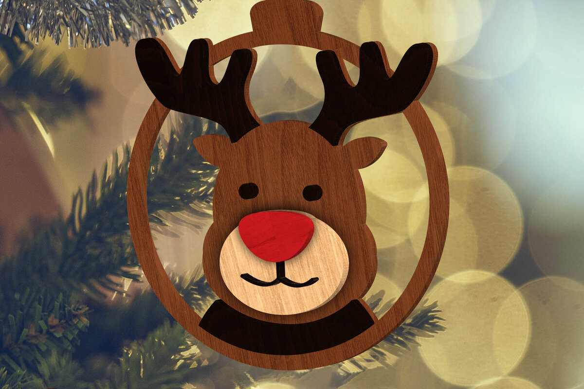 Σετ των 2 Intra απο ξύλο plywood  Χρώμα wenge 3mm-4mm πάχος - Χριστουγεννιάτικο Παιχνίδι Ελαφιών, Διακόσμηση πολλαπλών στρώσεων Δίασταση 4x4 cm INTRAFABR-52455780