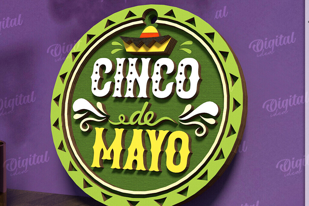 Intra απο ξύλο plywood  Χρώμα wenge 3mm-4mm πάχος - Cinco De Mayo Στρογγυλή πινακίδα κοπής με λέιζερ Δίασταση 30x20 cm INTRAFABR-102001334