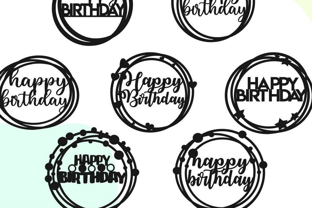 Intra απο ξύλο plywood  Χρώμα wenge 3mm-4mm πάχος - Circle Happy Birthday Cake Topper Δίασταση 20x20 cm INTRAFABR-18042927