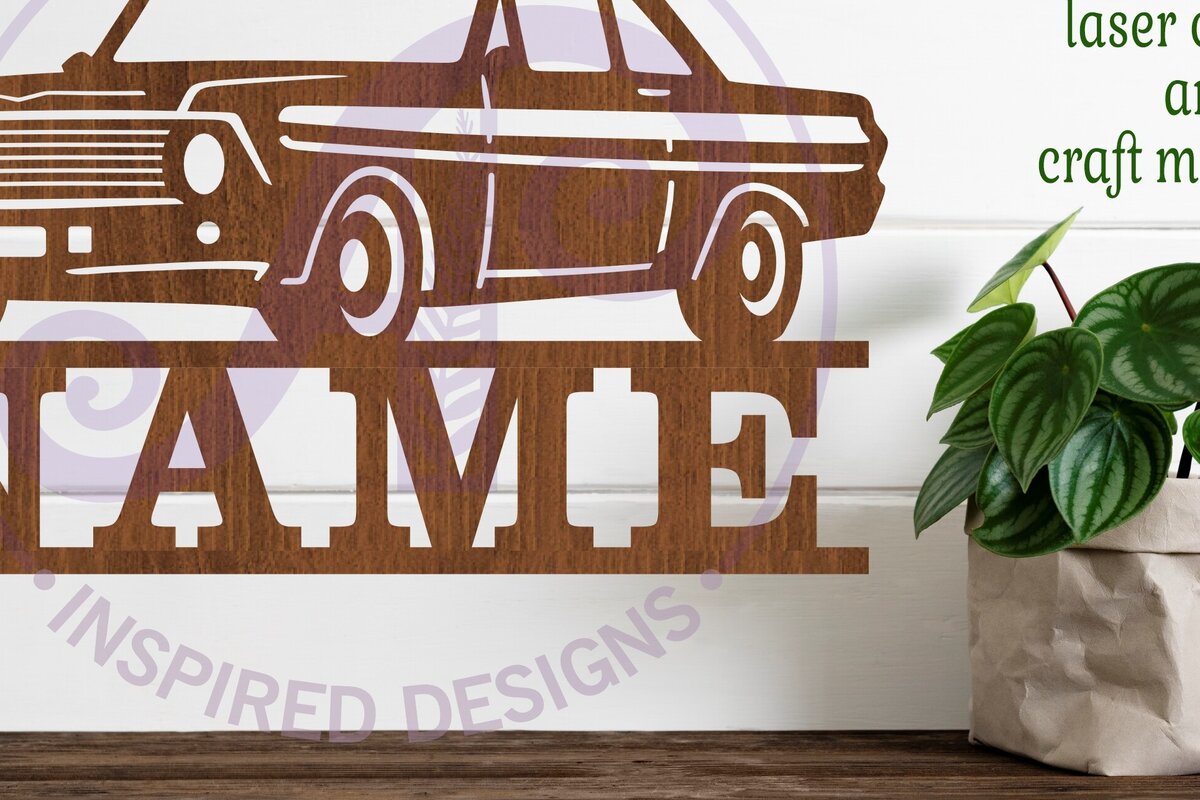 Intra απο ξύλο plywood  Χρώμα wenge 3mm-4mm πάχος - Classic Car Name Design Sign 1 Laser Δίασταση 30x20 cm INTRAFABR-86212881