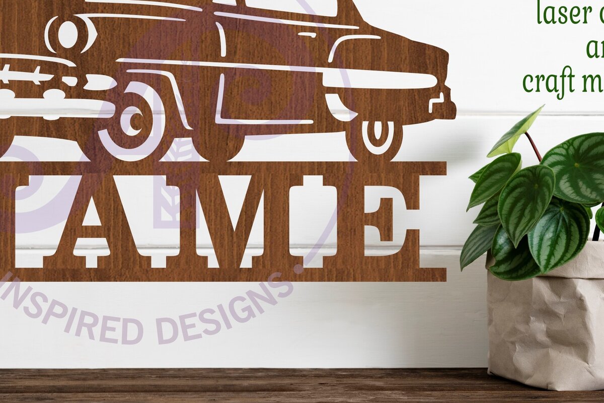 Intra απο ξύλο plywood  Χρώμα wenge 3mm-4mm πάχος - Classic Car Name Sign Design 2 Laser Δίασταση 30x20 cm INTRAFABR-89741678
