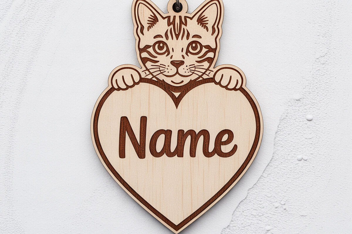 Σετ των 2 Intra απο ξύλο plywood  Χρώμα wenge 3mm-4mm πάχος - Κλασικό μπρελόκ με όνομα τιγρέ γάτα Δίασταση 4x4 cm INTRAFABR-120432041