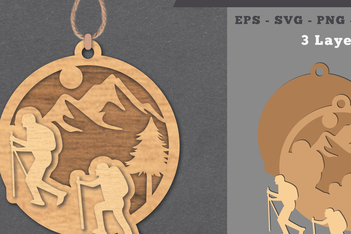 Σετ των 2 Intra απο ξύλο plywood  Χρώμα wenge 3mm-4mm πάχος - Στολίδι Climb Mountains Δίασταση 6x6 cm INTRAFABR-104695036