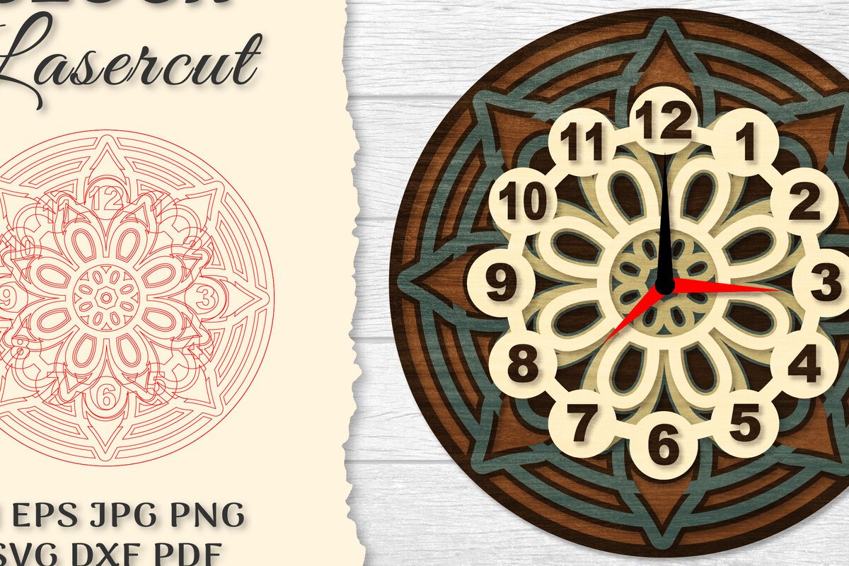 Intra απο ξύλο plywood  Χρώμα wenge 3mm-4mm πάχος - Ρολόι Mandala Lasercut Δίασταση 30x30 cm INTRAFABR-75199057