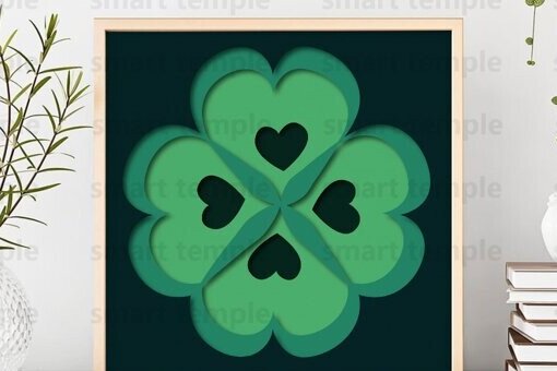 Intra απο ξύλο plywood  Χρώμα wenge 3mm-4mm πάχος - Clover 3d Shadowbox, Clover Vector Δίασταση 20x20 cm INTRAFABR-97657115