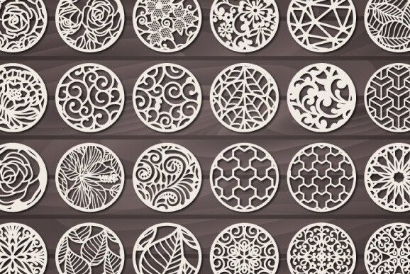 Σετ των 3 Intra απο ξύλο plywood  Χρώμα wenge 3mm-4mm πάχος - Πακέτο σουβέρ , Σετ σουβέρ Στρογγυλό Δίασταση 3x3 cm INTRAFABR-112860885