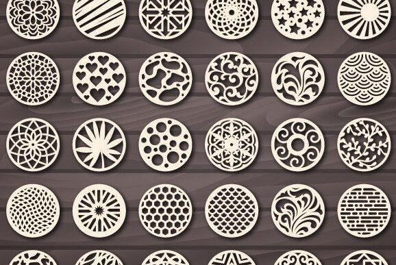 Σετ των 3 Intra απο ξύλο plywood  Χρώμα wenge 3mm-4mm πάχος - Πακέτο σουβέρ , Σετ σουβέρ Στρογγυλό Δίασταση 3x3 cm INTRAFABR-112860908